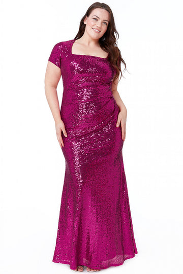 Goddiva Plus Size Sequin Portrait Neckline Maxi Dress Goddiva